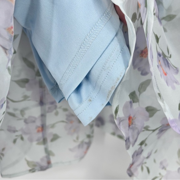 Lulus Floral Organza Maxi Dress Trumpet Tiered Ruffles Blue Purple Dress Small - Picture 9 of 11